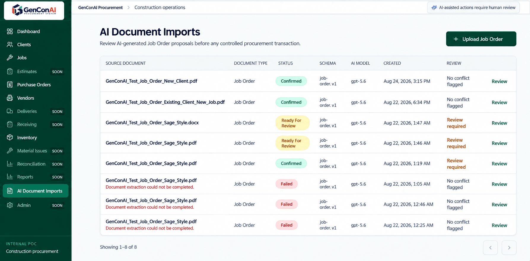 GenConAI AI-assisted document imports interface